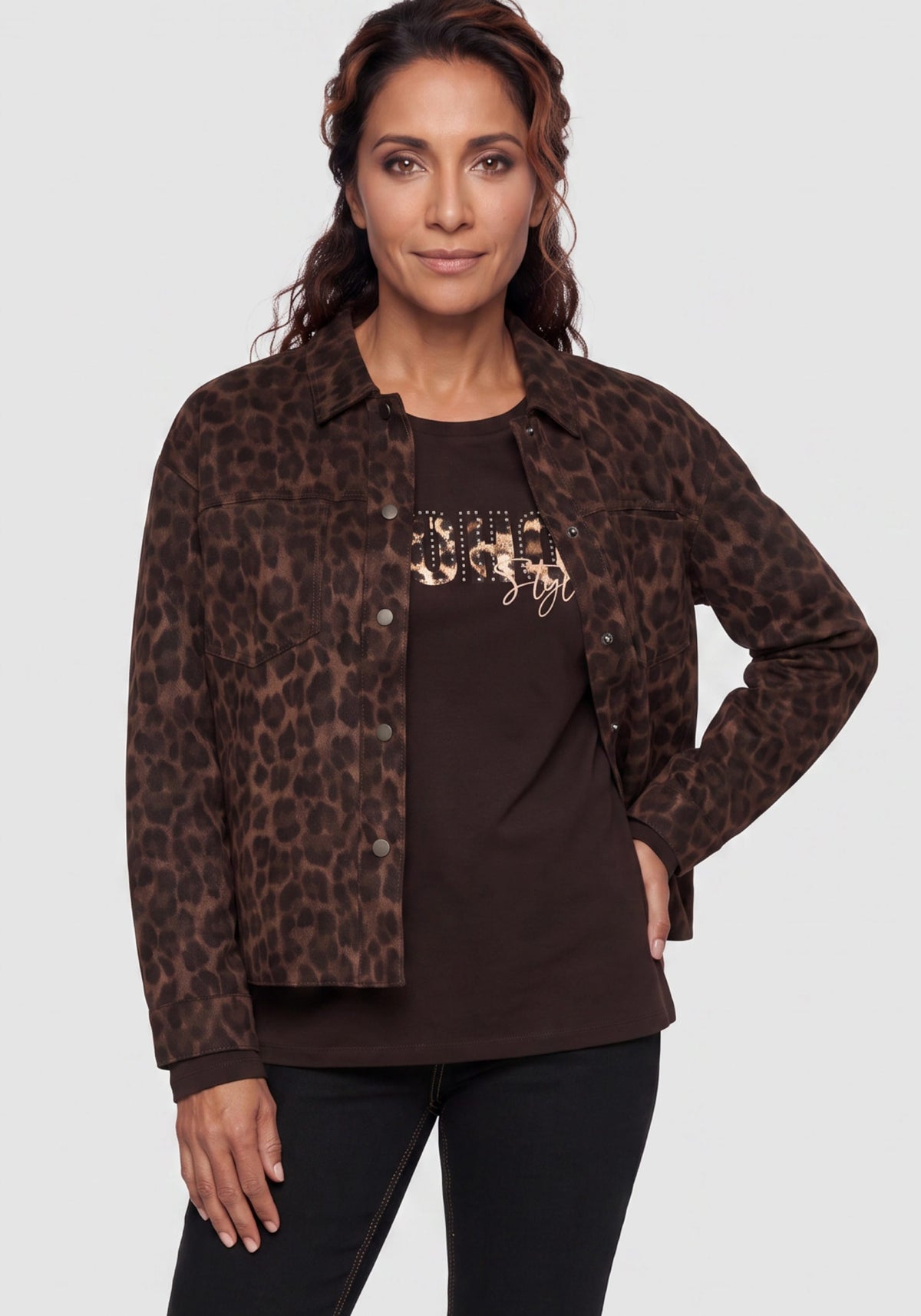 Veste en simili-daim à imprimé léopard
