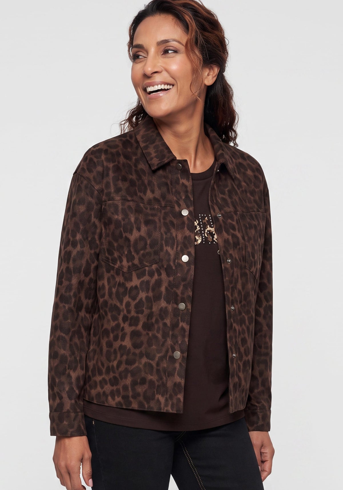 Veste en simili-daim à imprimé léopard