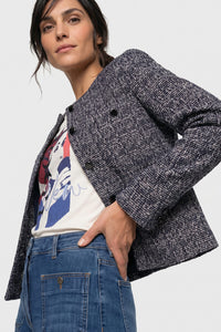Collarless Tweed Jacket