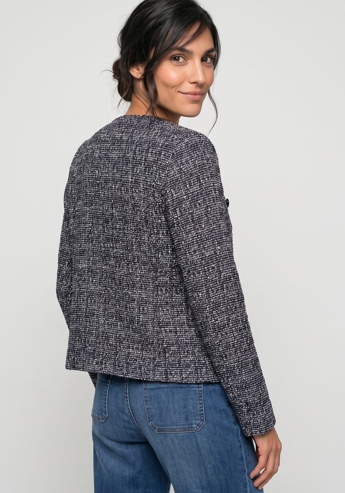Collarless Tweed Jacket