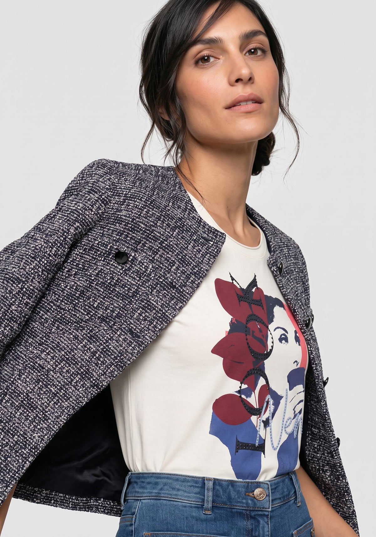 Collarless Tweed Jacket