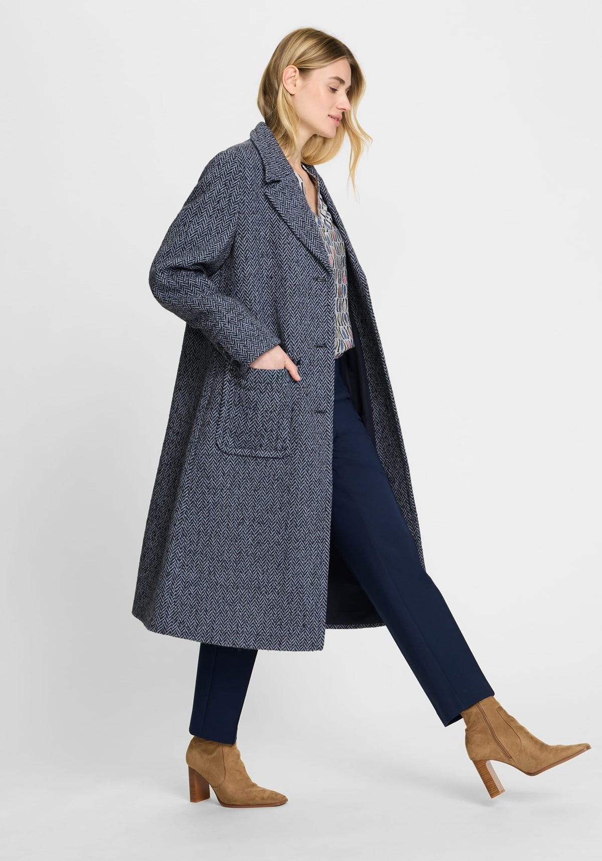 Wool Blend Herringbone Coat