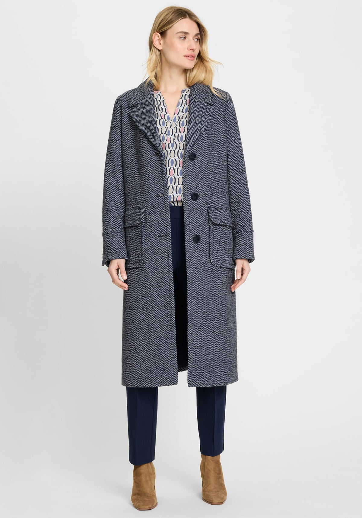 Wool Blend Herringbone Coat
