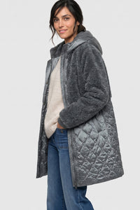 Quilted Faux Sherpa Coat