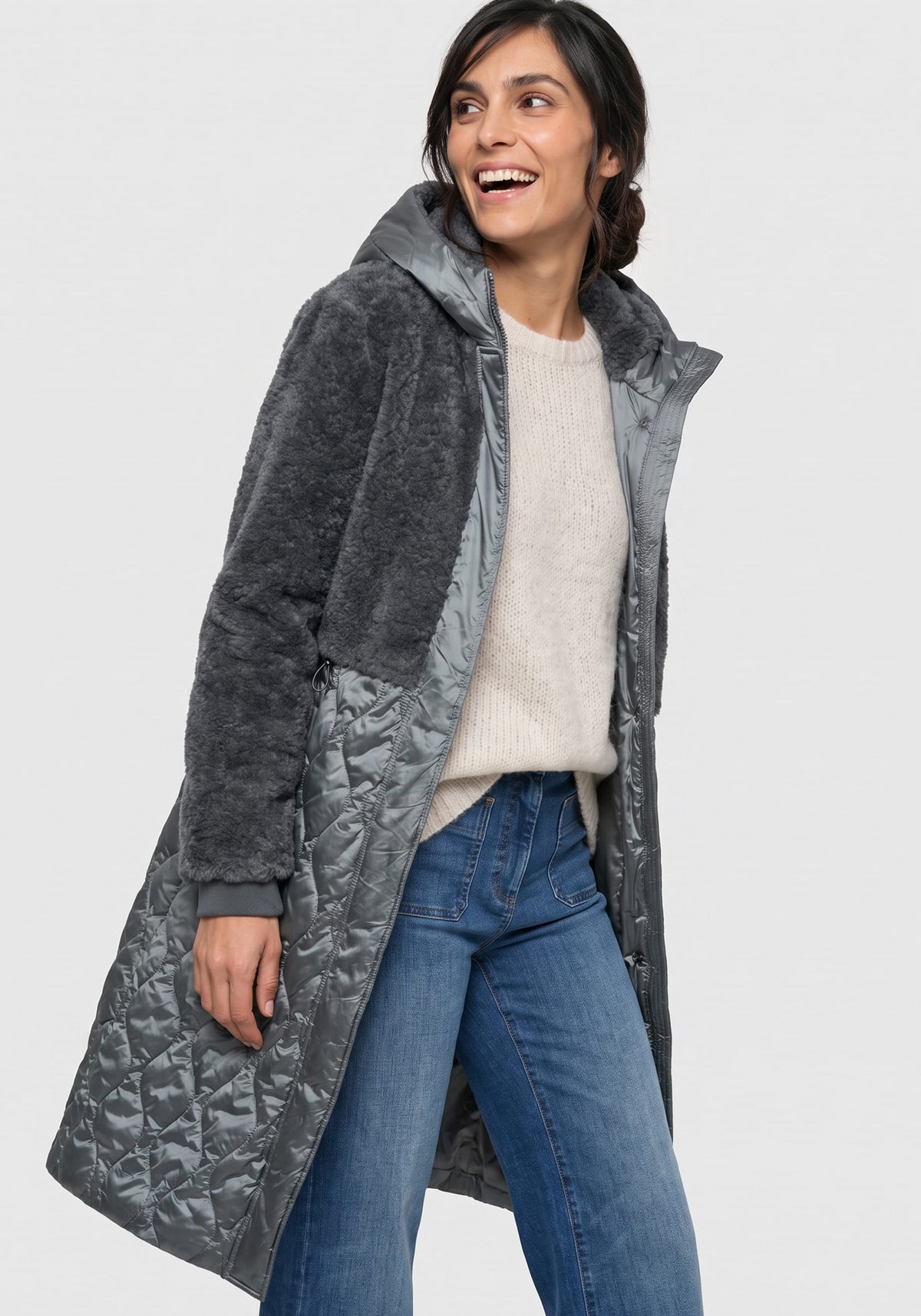 Quilted Faux Sherpa Coat