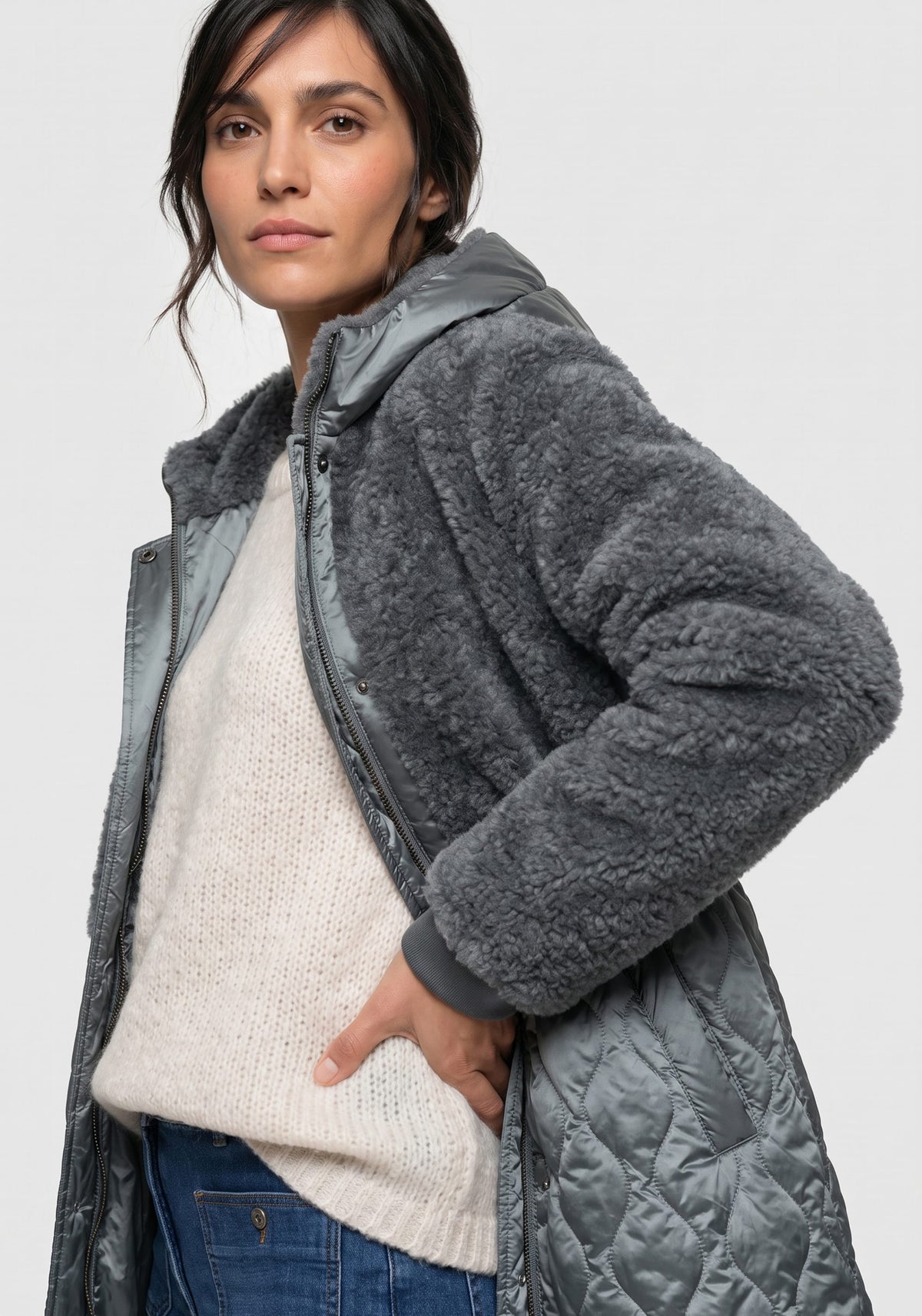 Quilted Faux Sherpa Coat