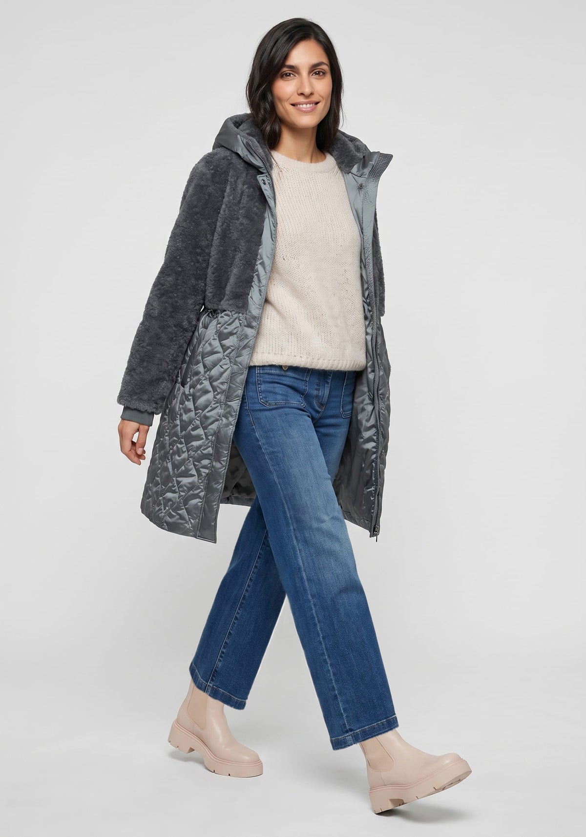 Quilted Faux Sherpa Coat