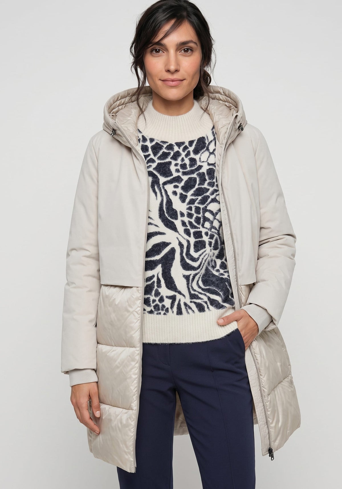 Mixed Media Hooded Coat
