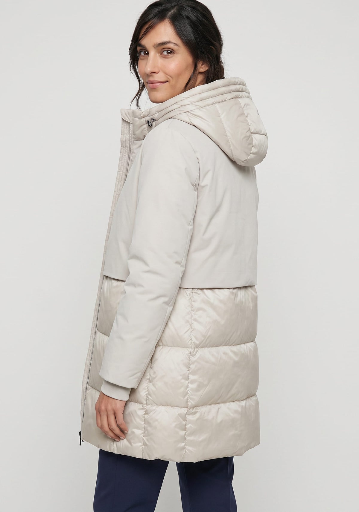 Mixed Media Hooded Coat