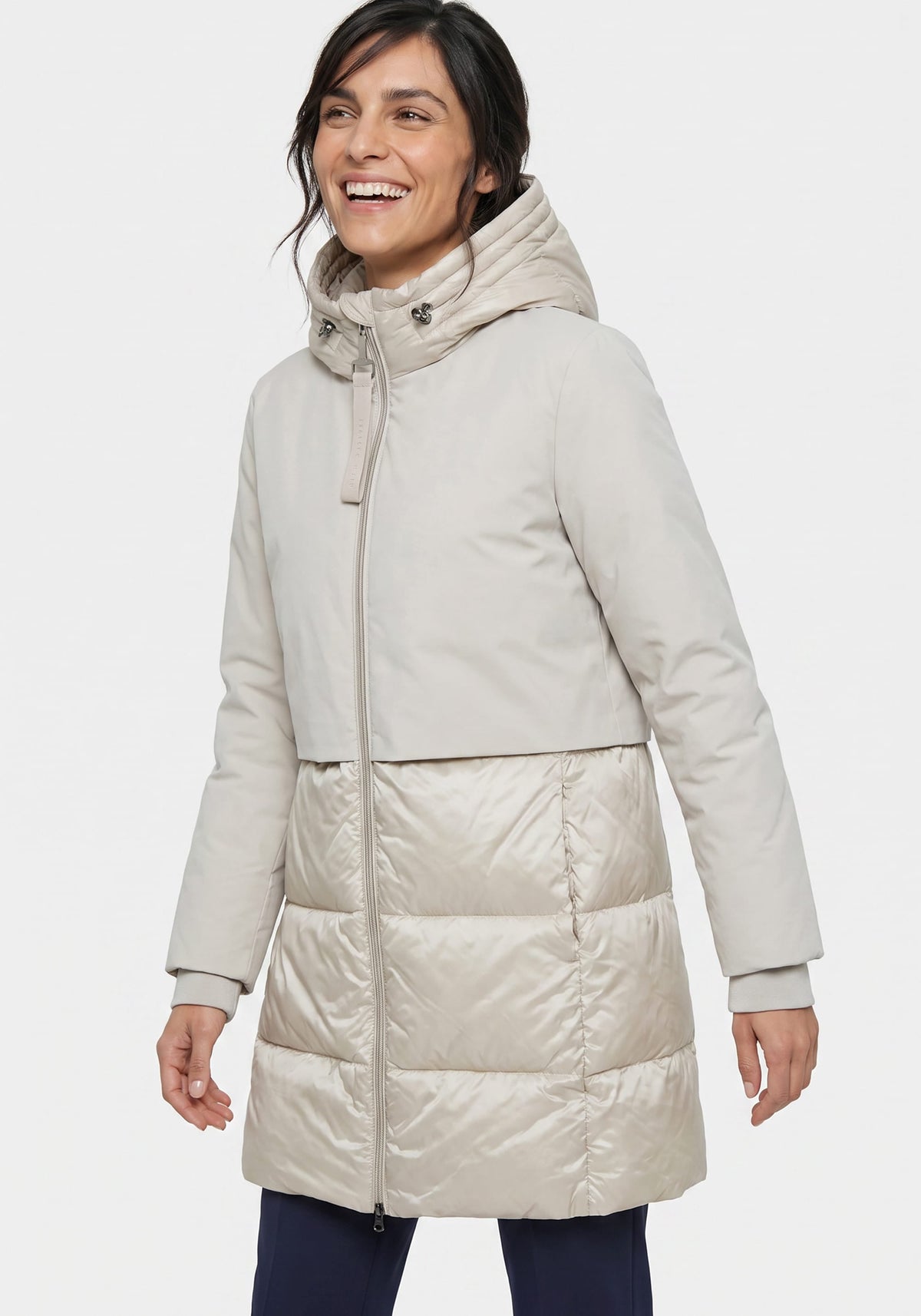 Mixed Media Hooded Coat