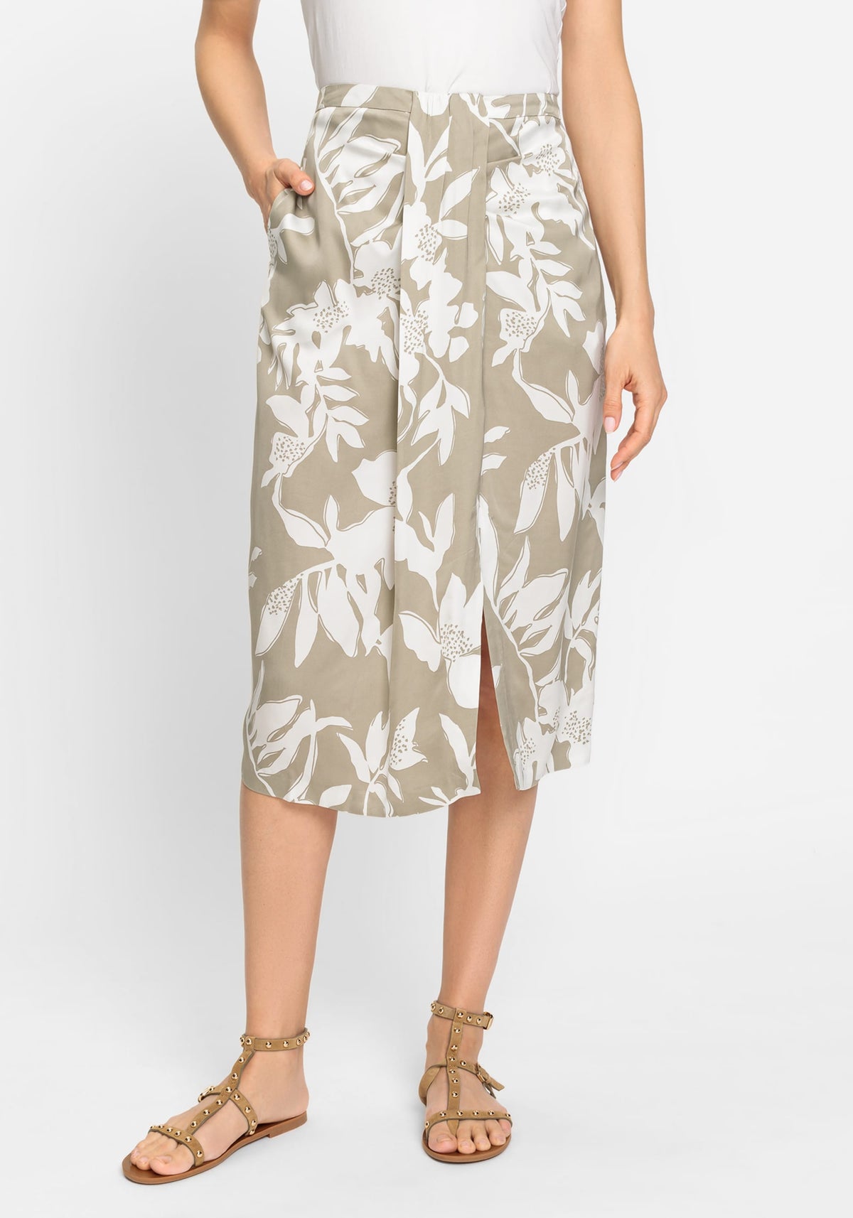 Abstract Floral Drape Front Midi Skirt
