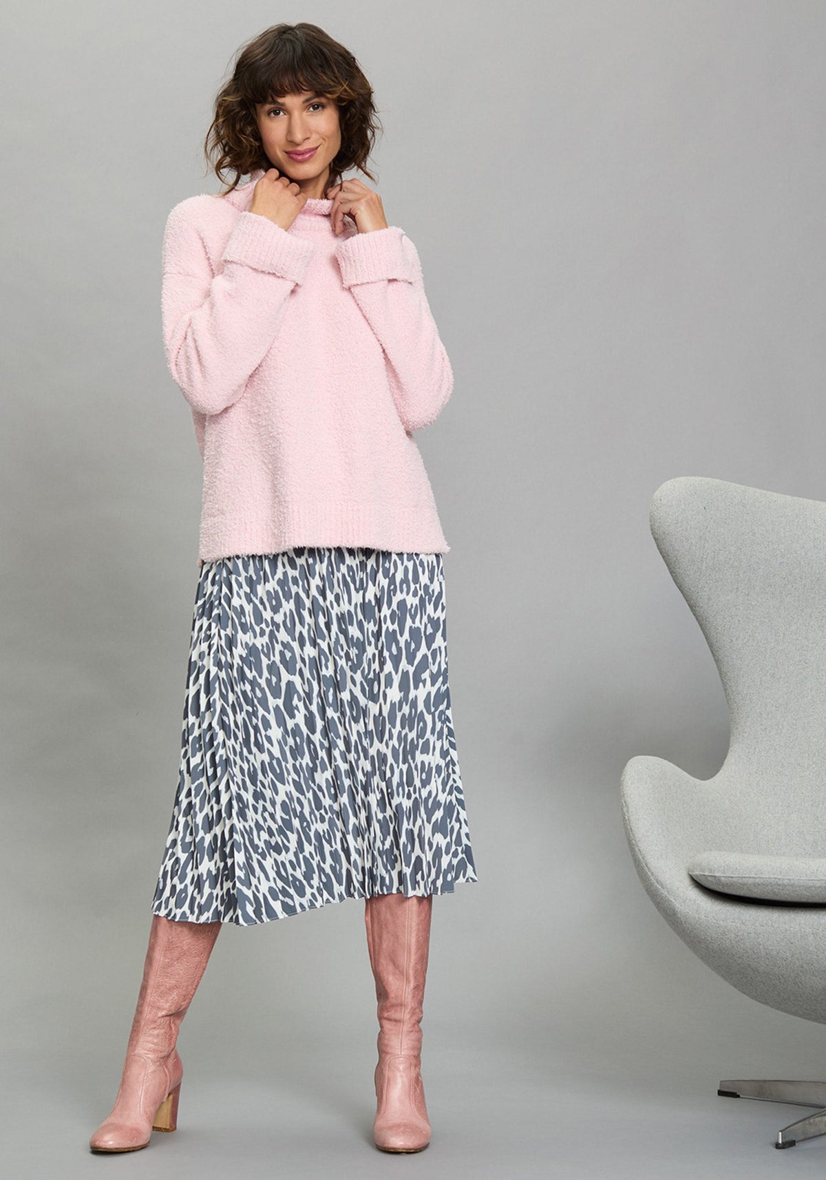 Pull-On Leopard Pleated Skirt