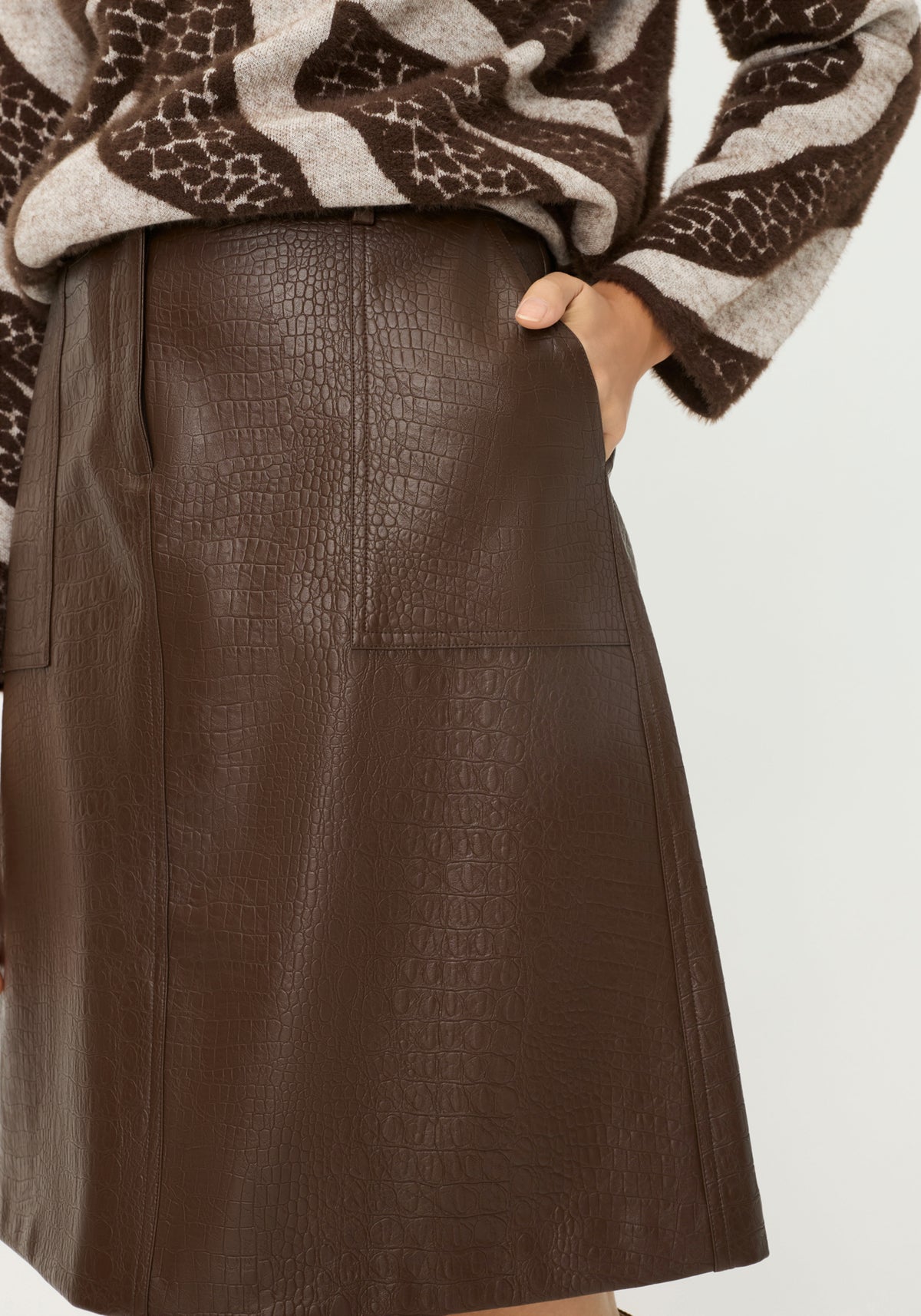 Faux Croc A-Line Skirt