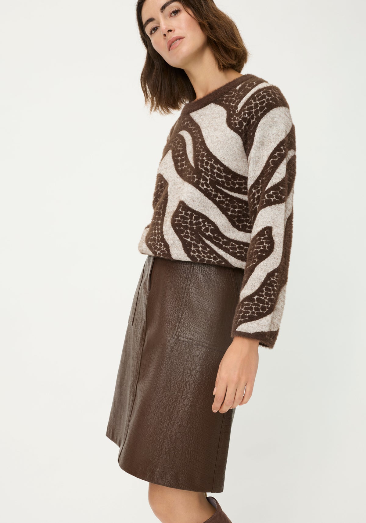 Faux Croc A-Line Skirt