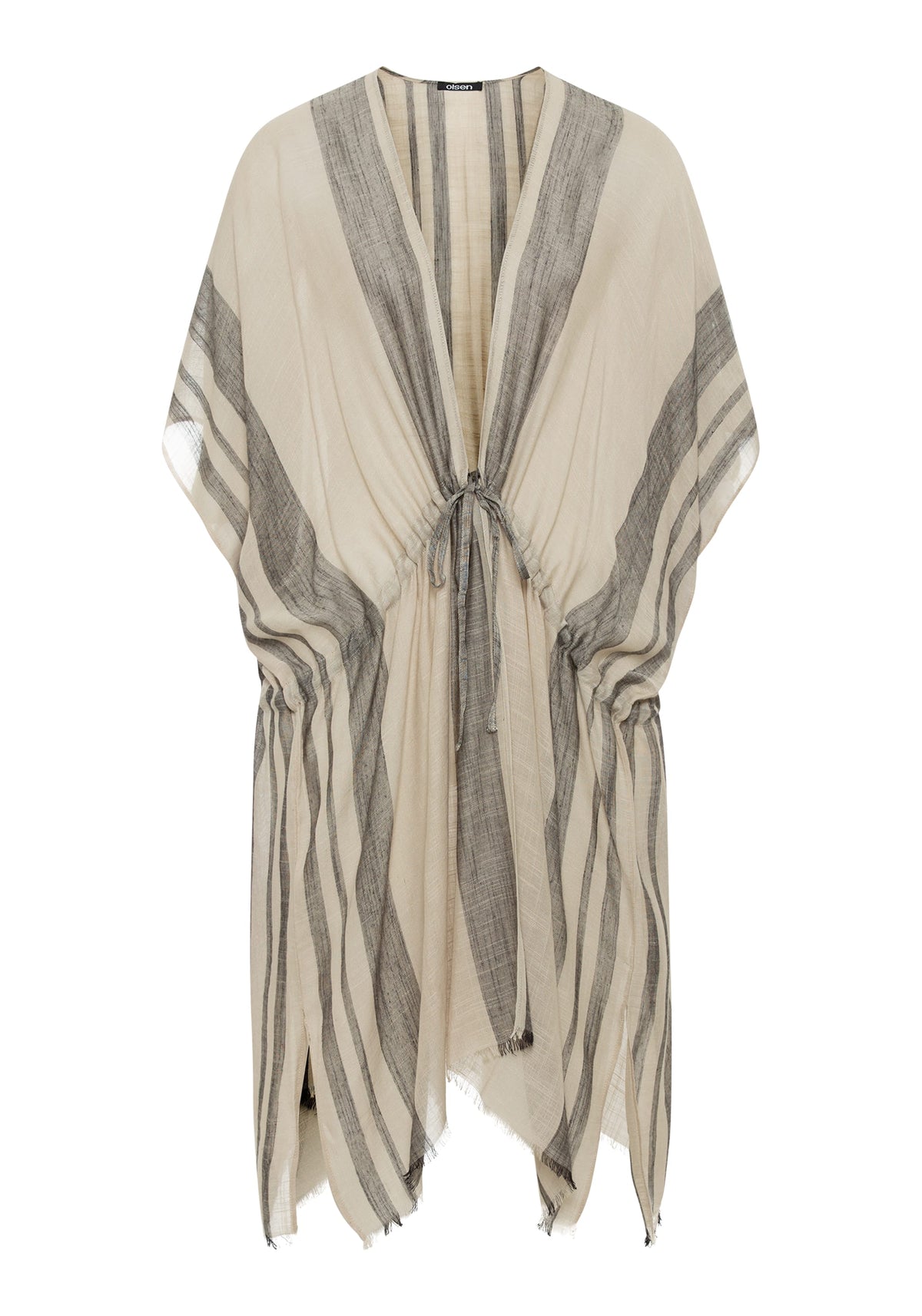 Striped Duster with Drawstring Waist Tie