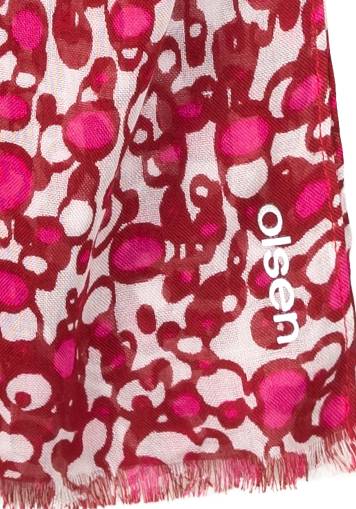 Allover Geo Print Scarf with Frayed Edge Trim