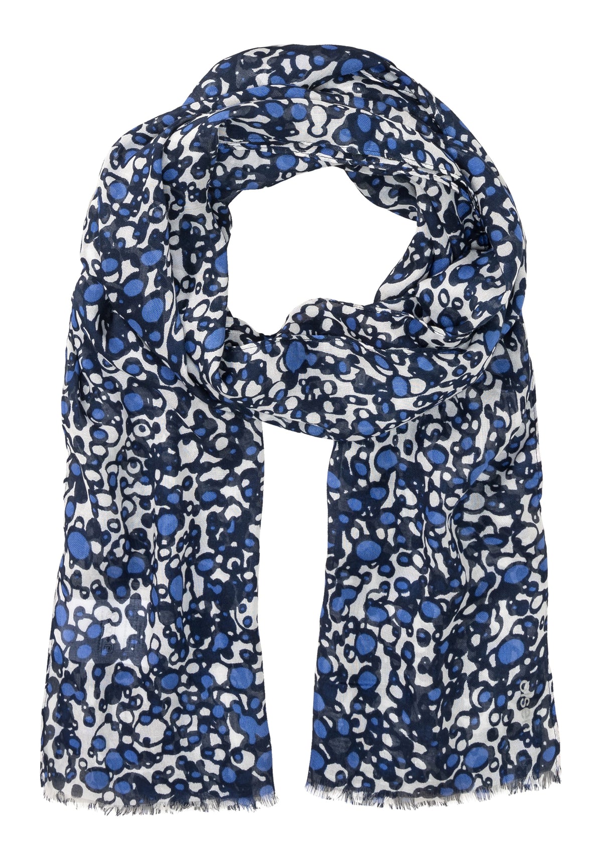 Allover Geo Print Scarf with Frayed Edge Trim