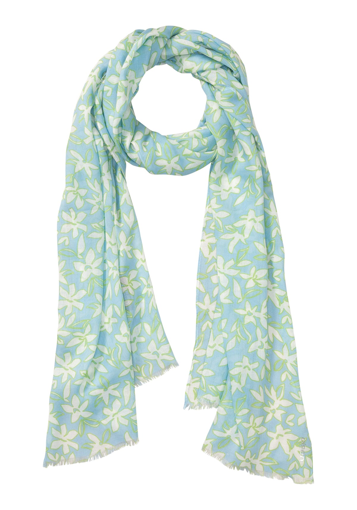 Floral Print Scarf with Frayed Edge Trim
