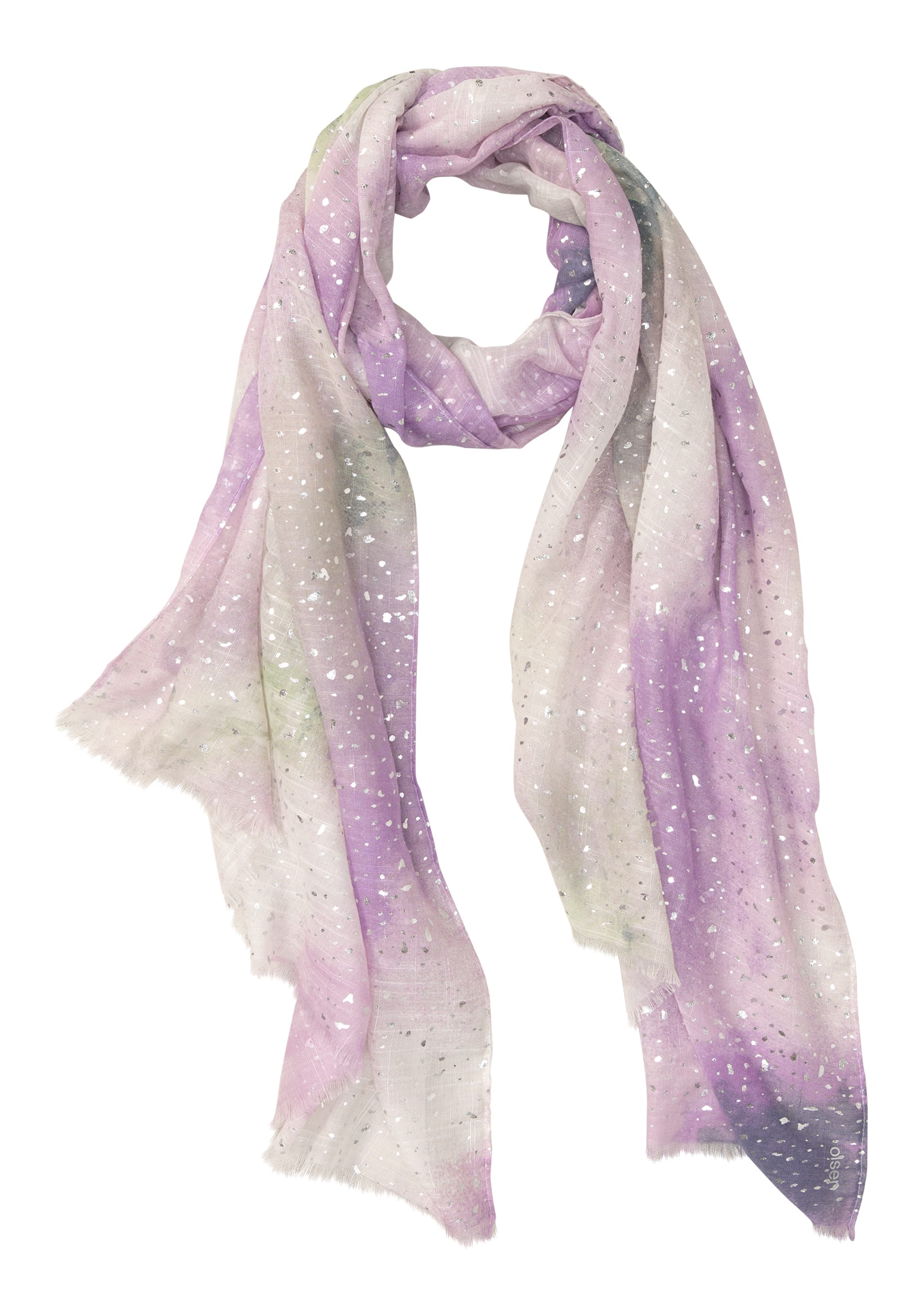 Watercolour & Foil Print Scarf with Frayed Edge Scarf - Olsen Fashion Canada