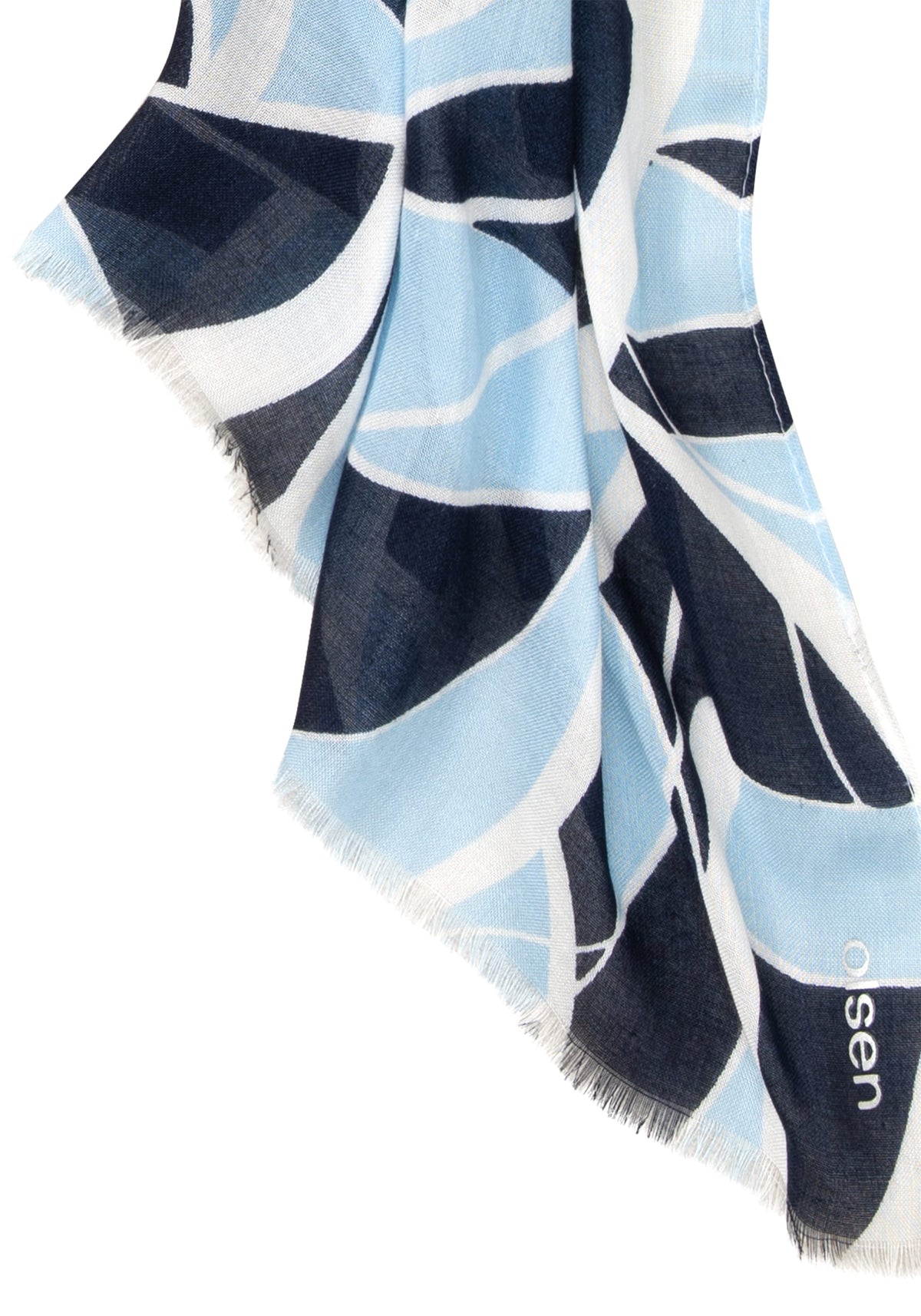 Abstract Print Scarf with Frayed Trim