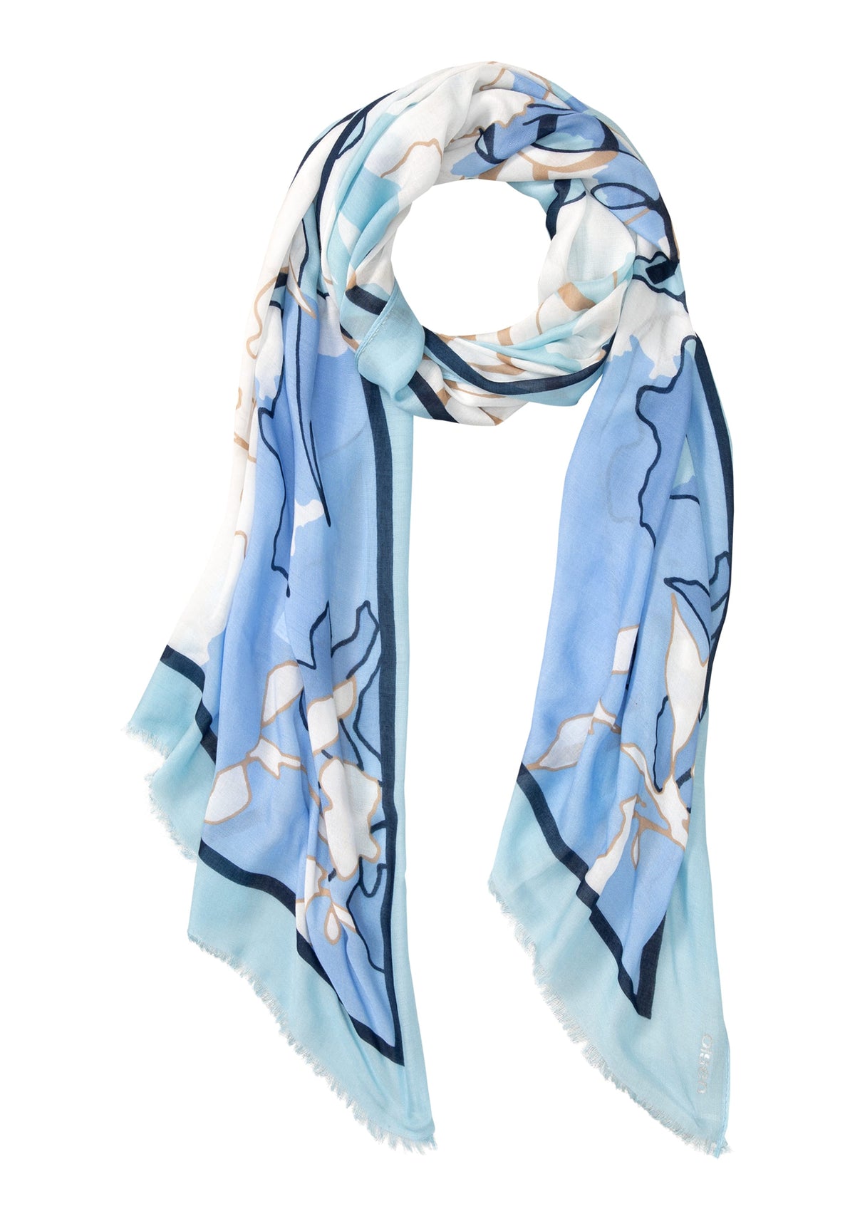 Abstract Print Scarf with Frayed Trim