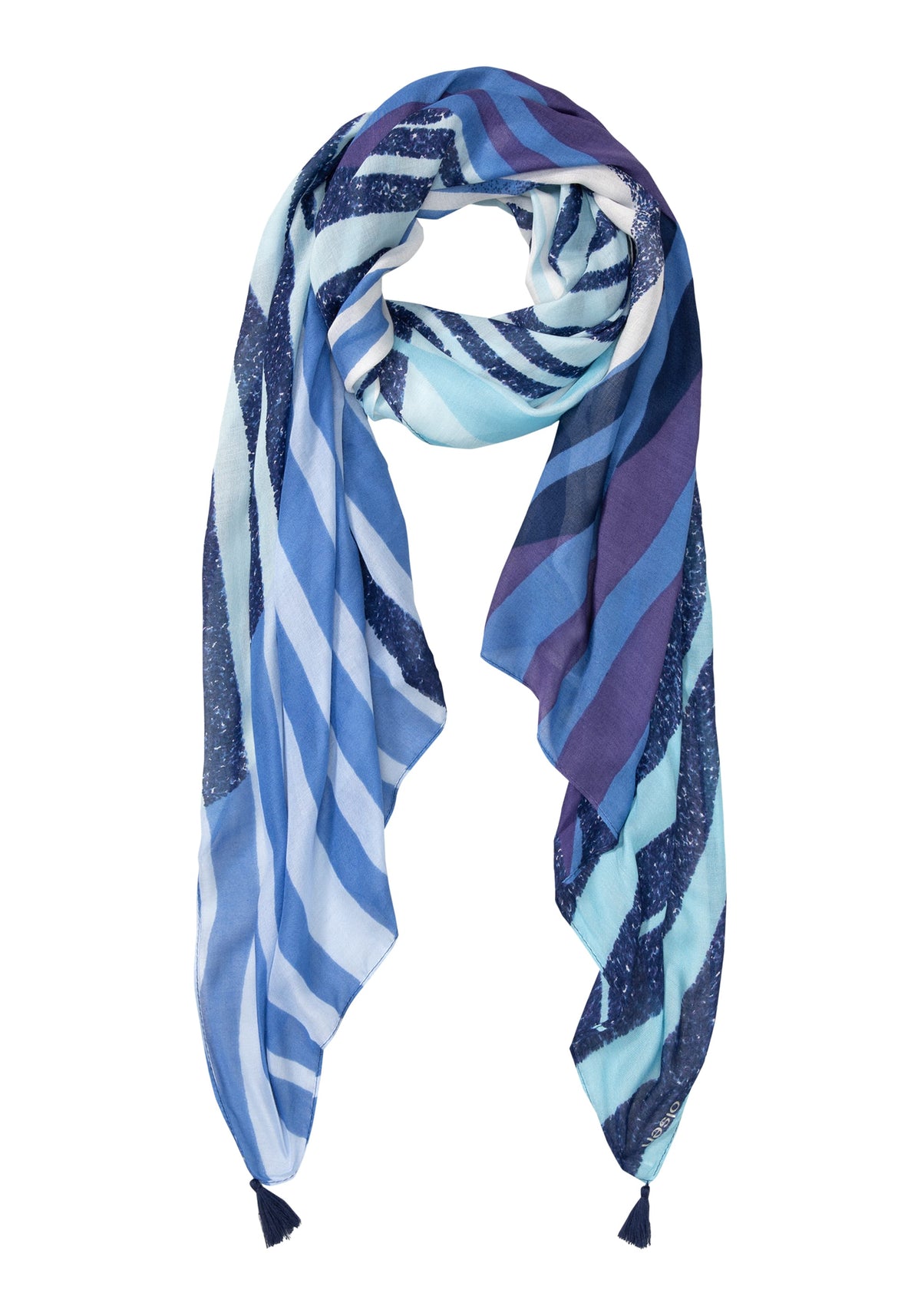 Abstract Print Scarf with Tassel Trim