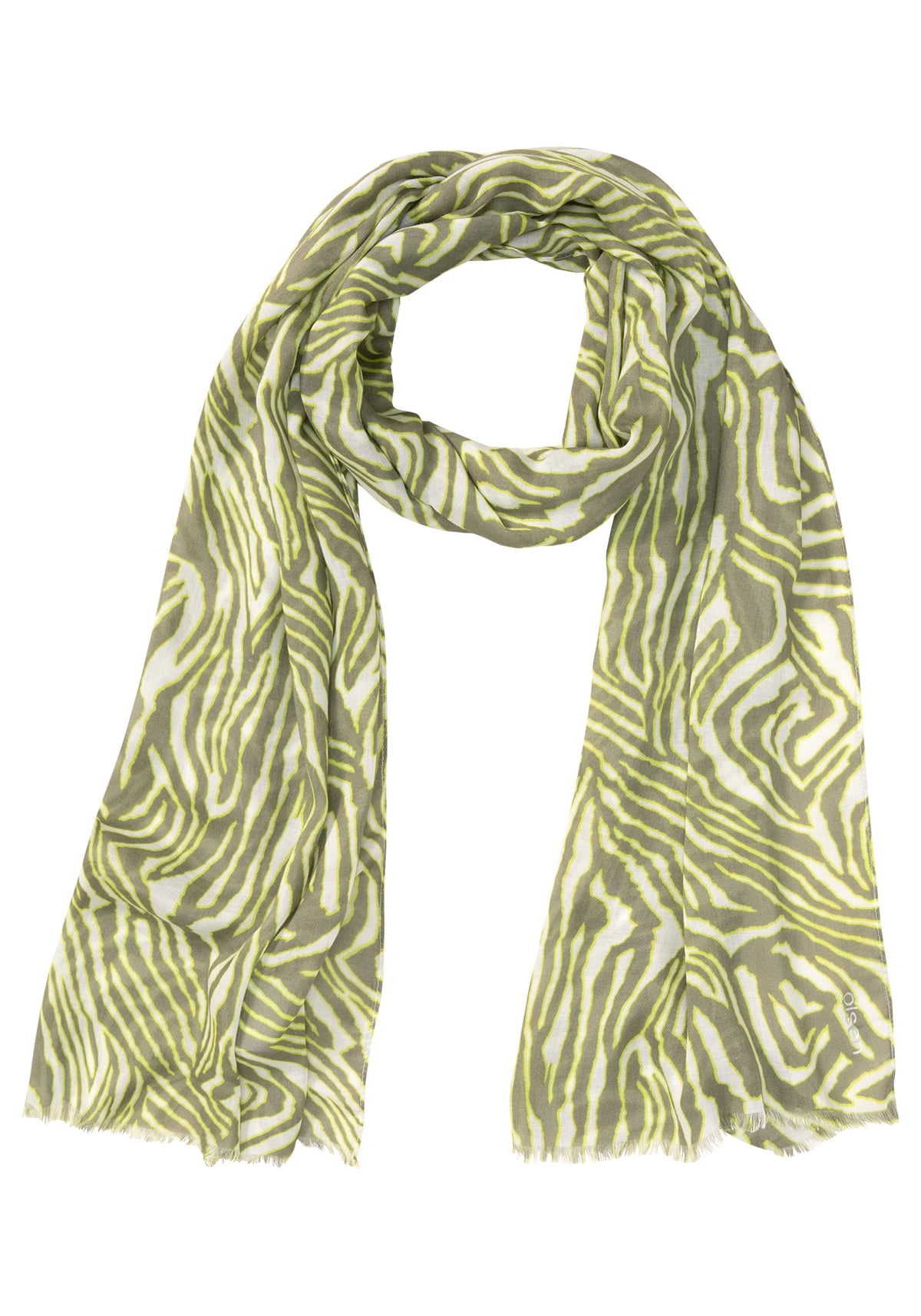 Allover Zebra Print with Scarf with Frayed Edge Trim