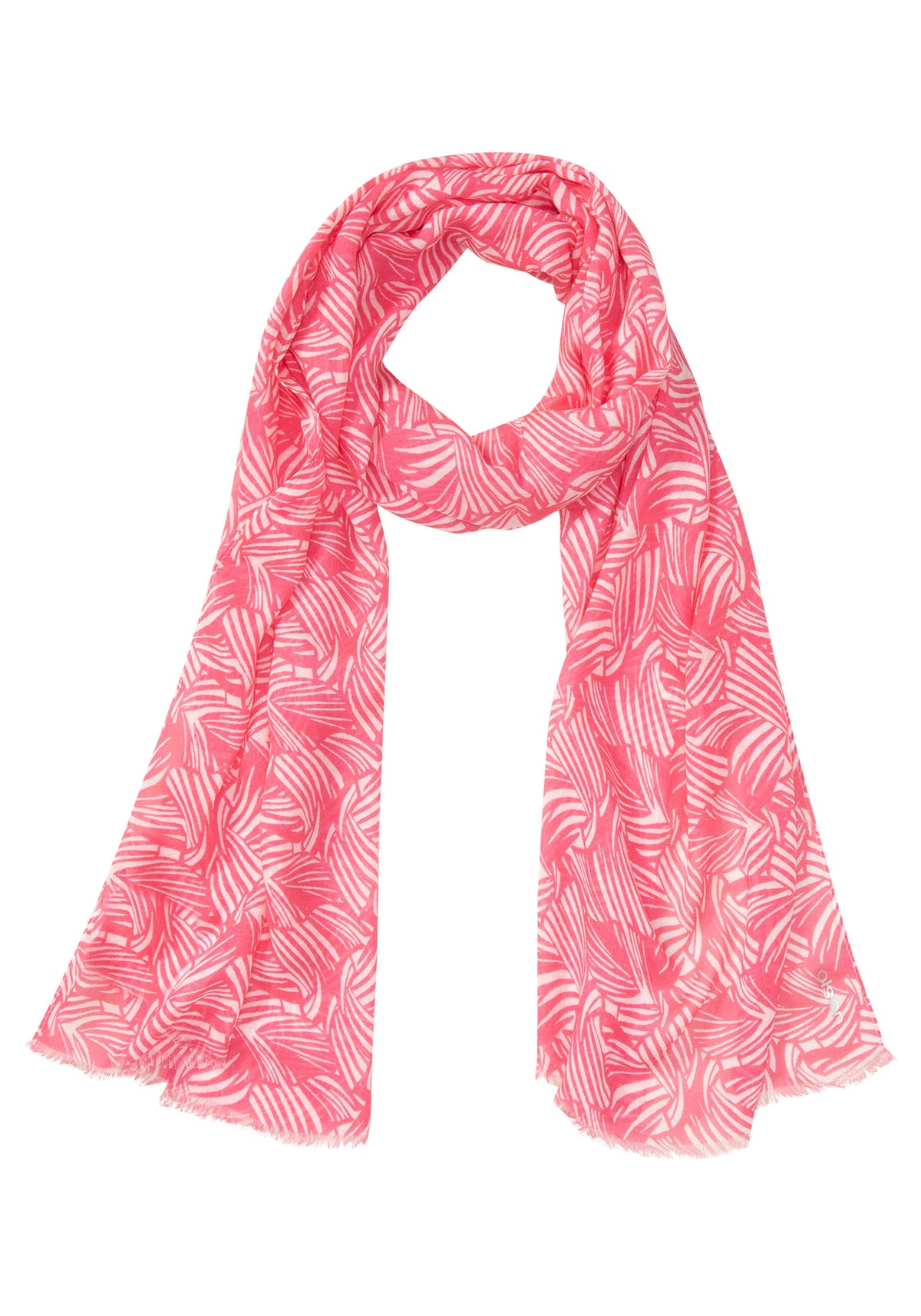 Allover Print Scarf with Frayed Edge Trim
