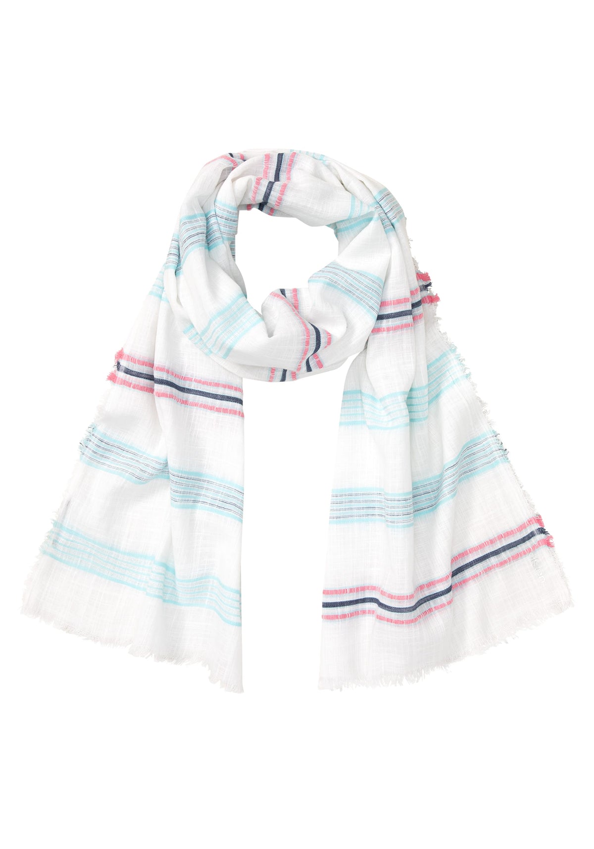 100% Cotton Striped Scarf with Frayed Edges