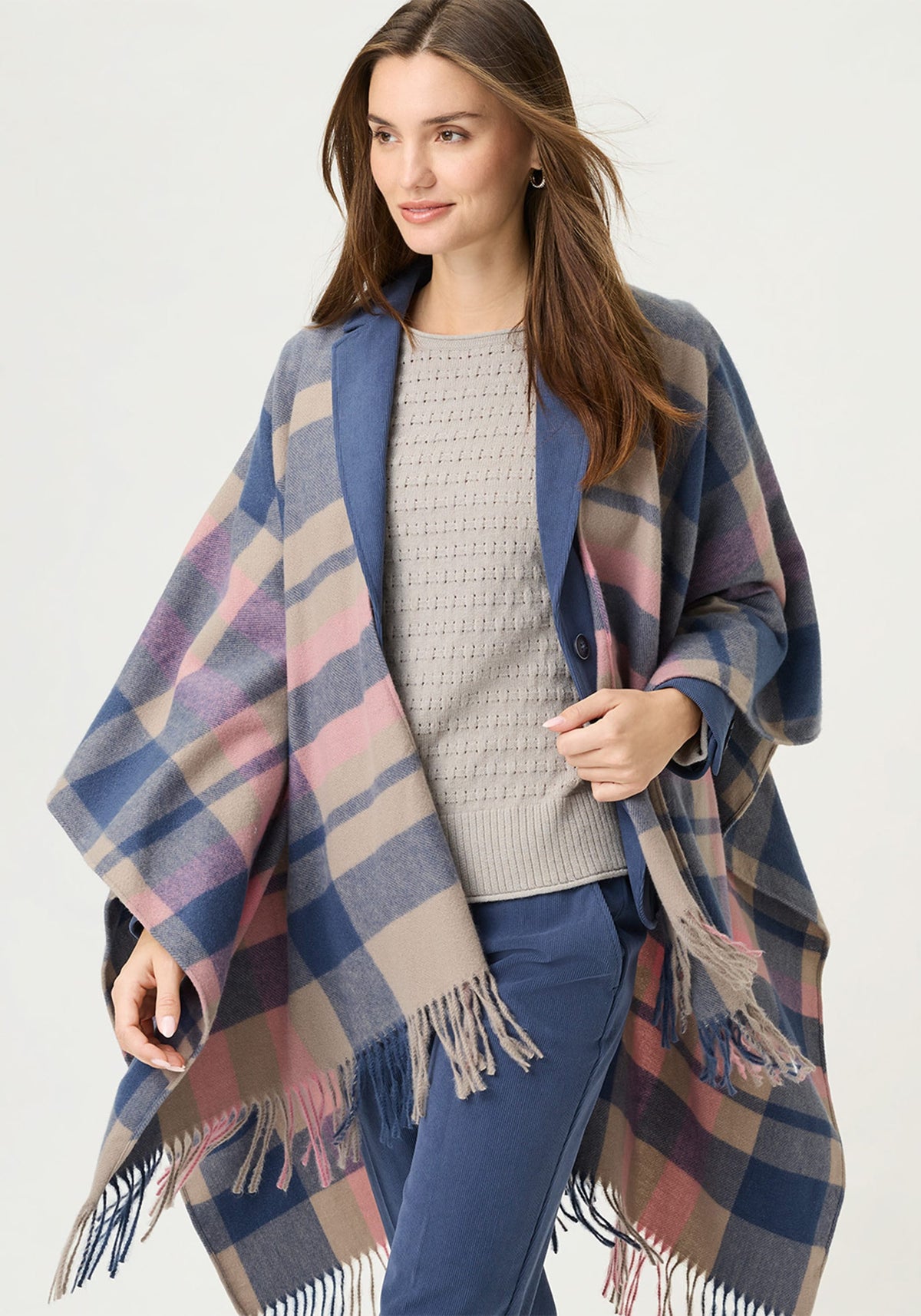 Plaid Cape with Fringe