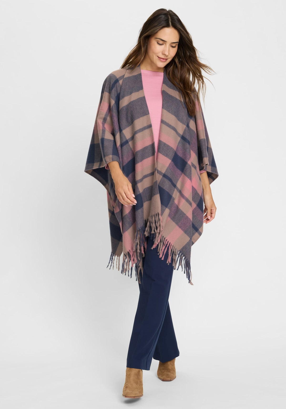 Plaid Cape with Fringe