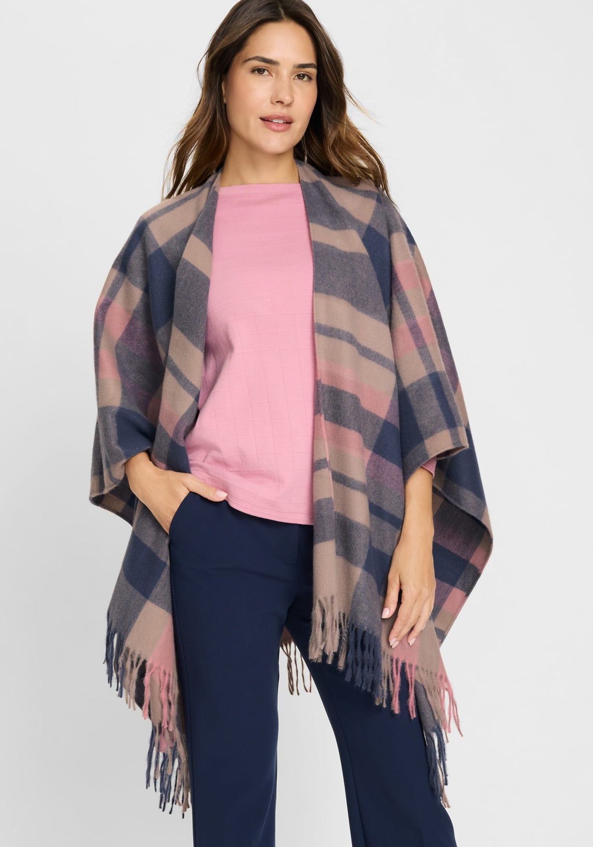 Plaid Cape with Fringe