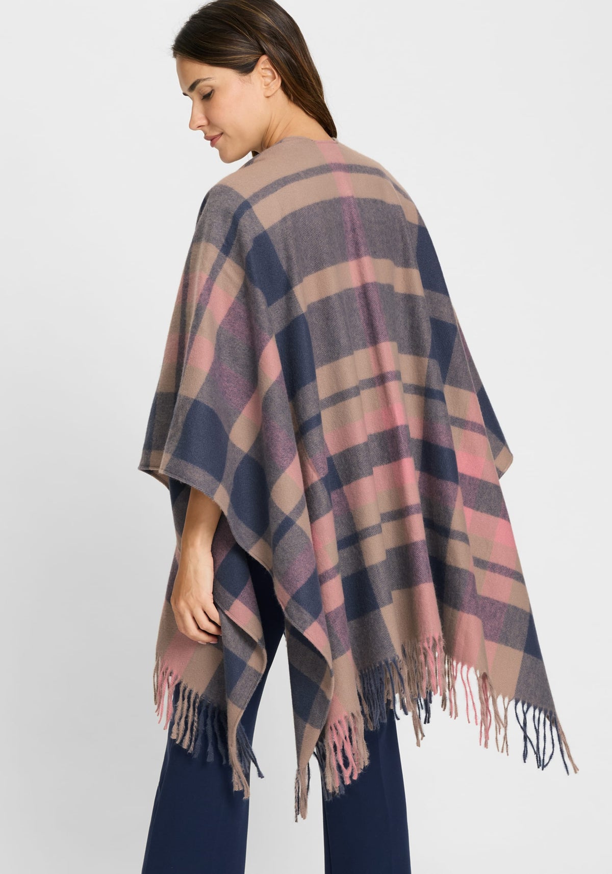 Plaid Cape with Fringe