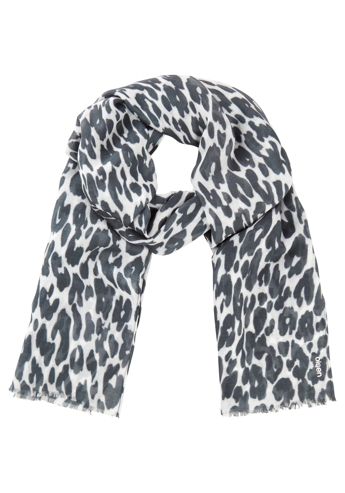 Leopard Scarf with Frayed Edge Trim