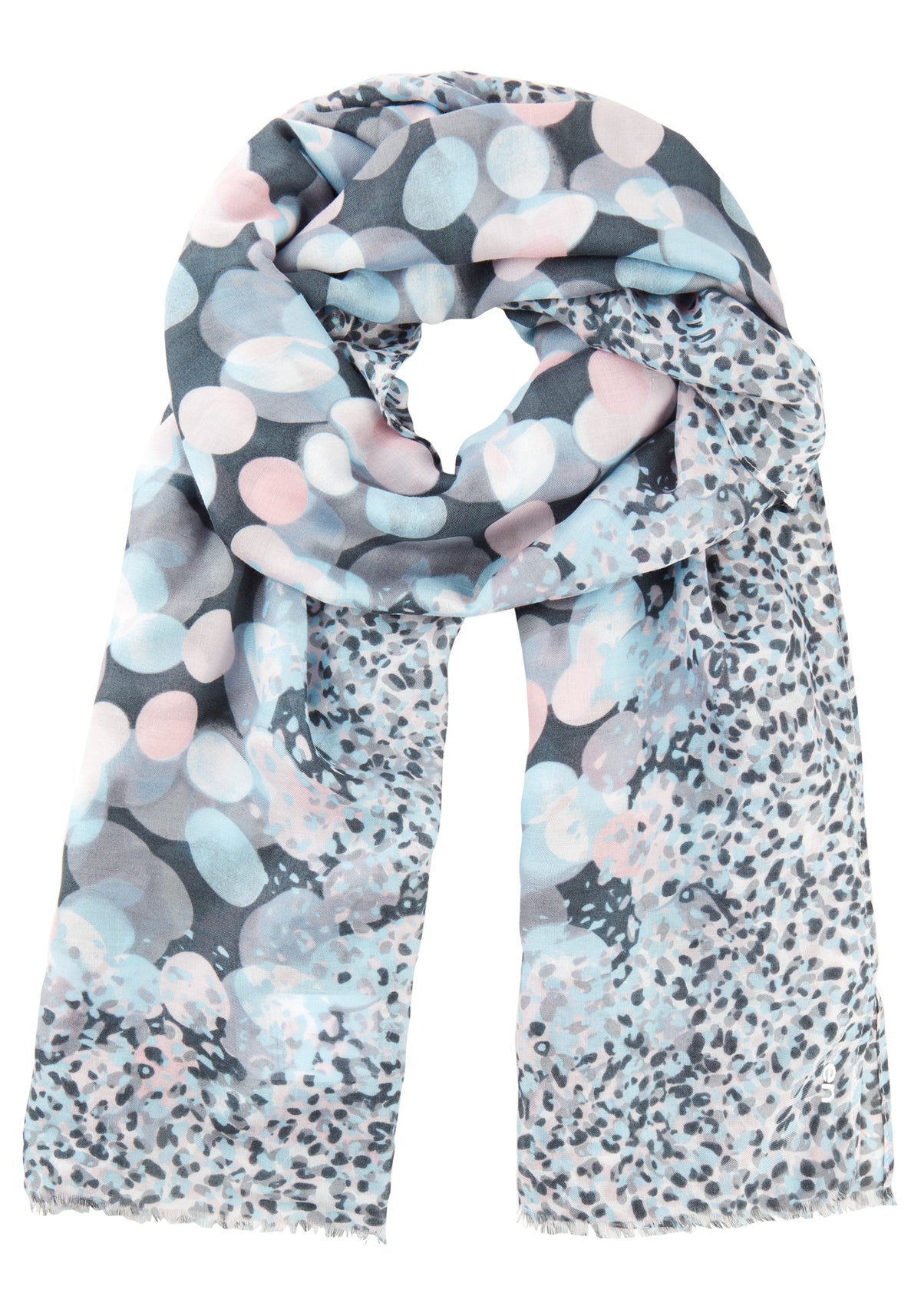 Multi-Print Scarf with Frayed Edge Trim