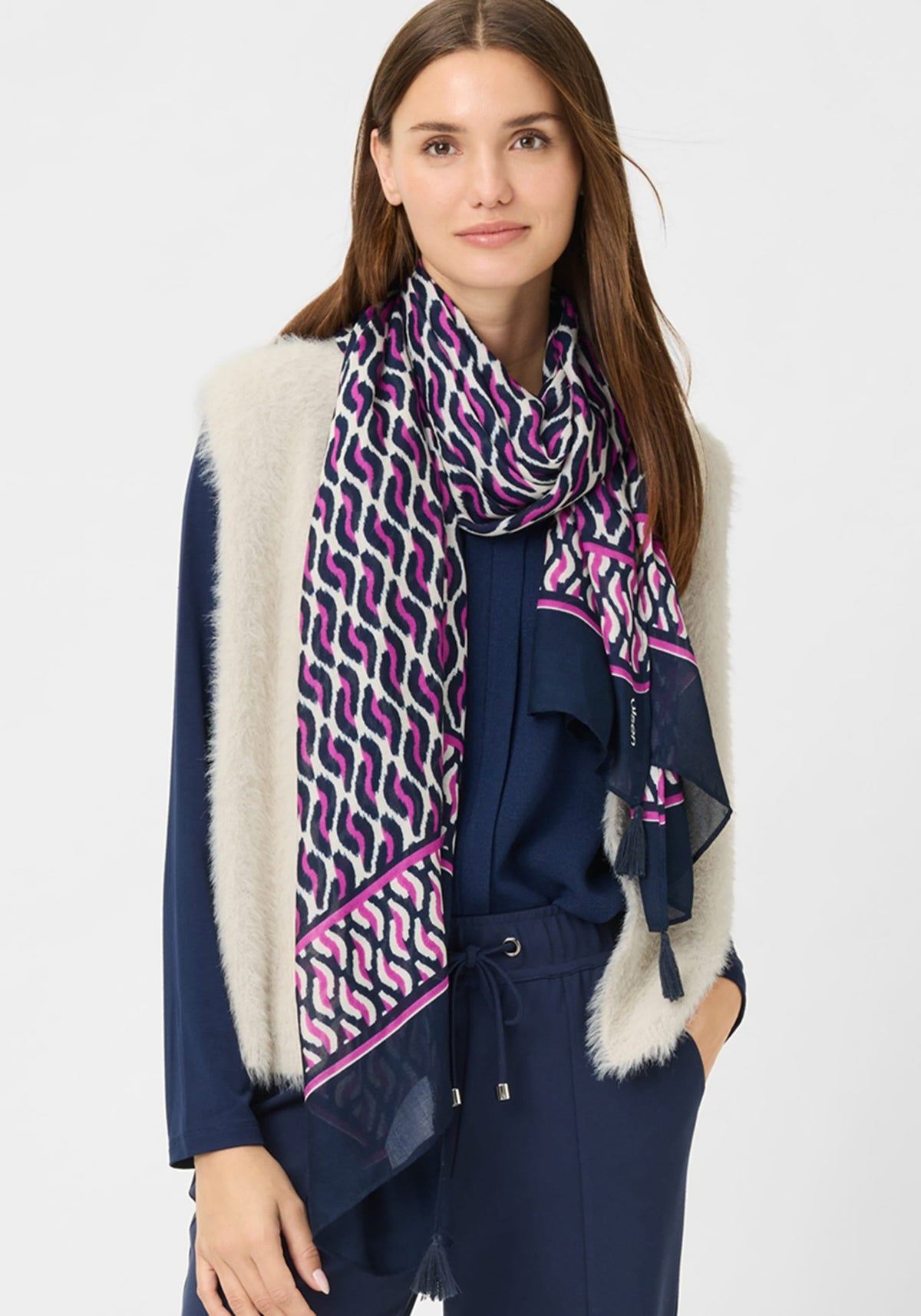 Printed Scarf with Tassel Detail