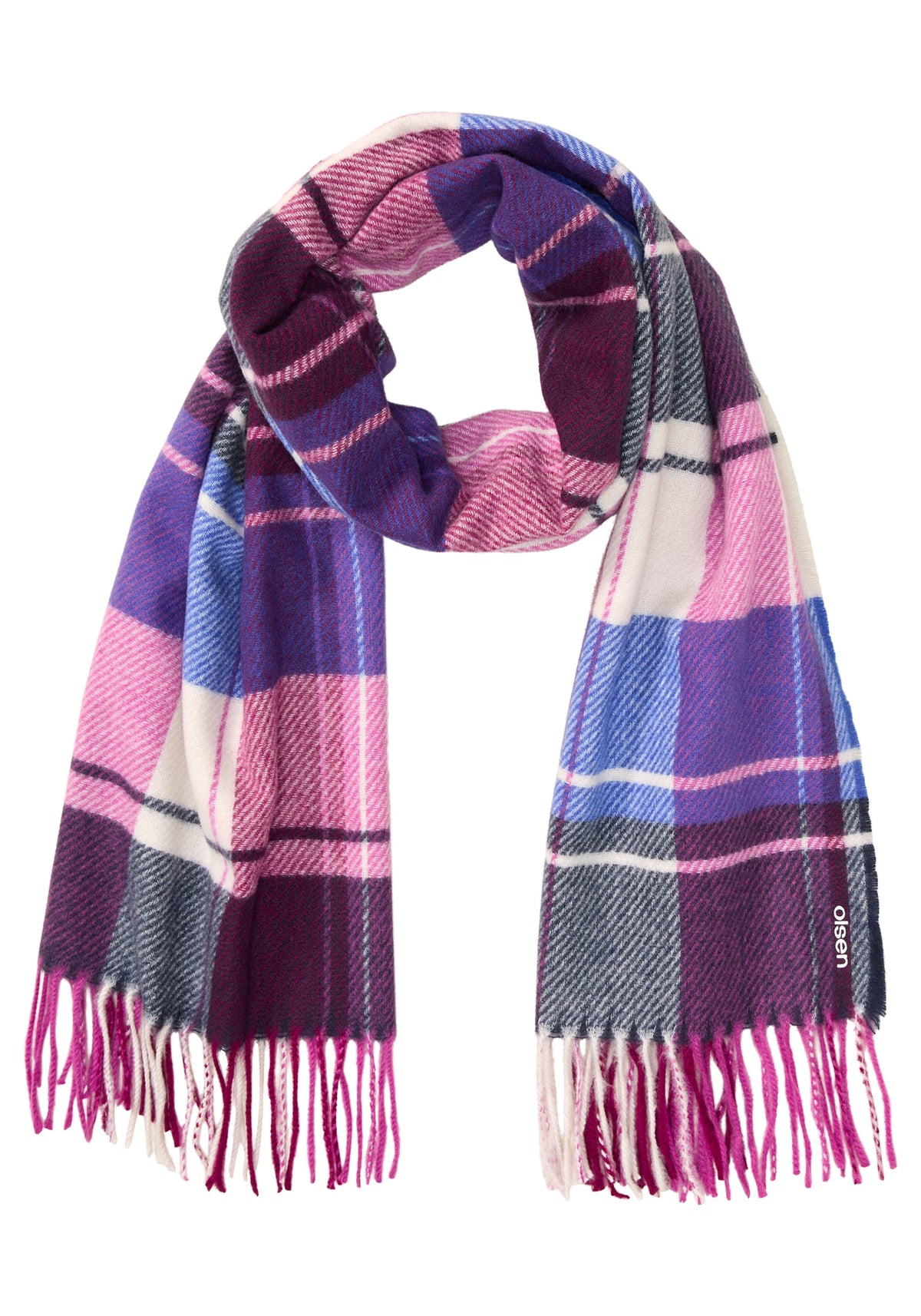 Plaid Blanket Scarf with Fringe