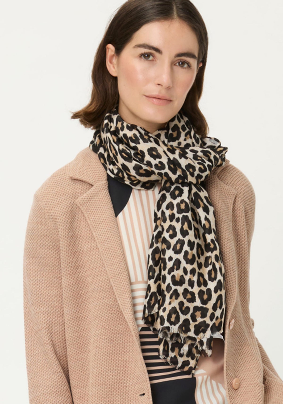 Leopard Print Scarf with Frayed Edge