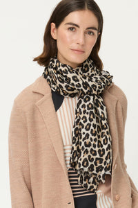 Leopard Print Scarf with Frayed Edge