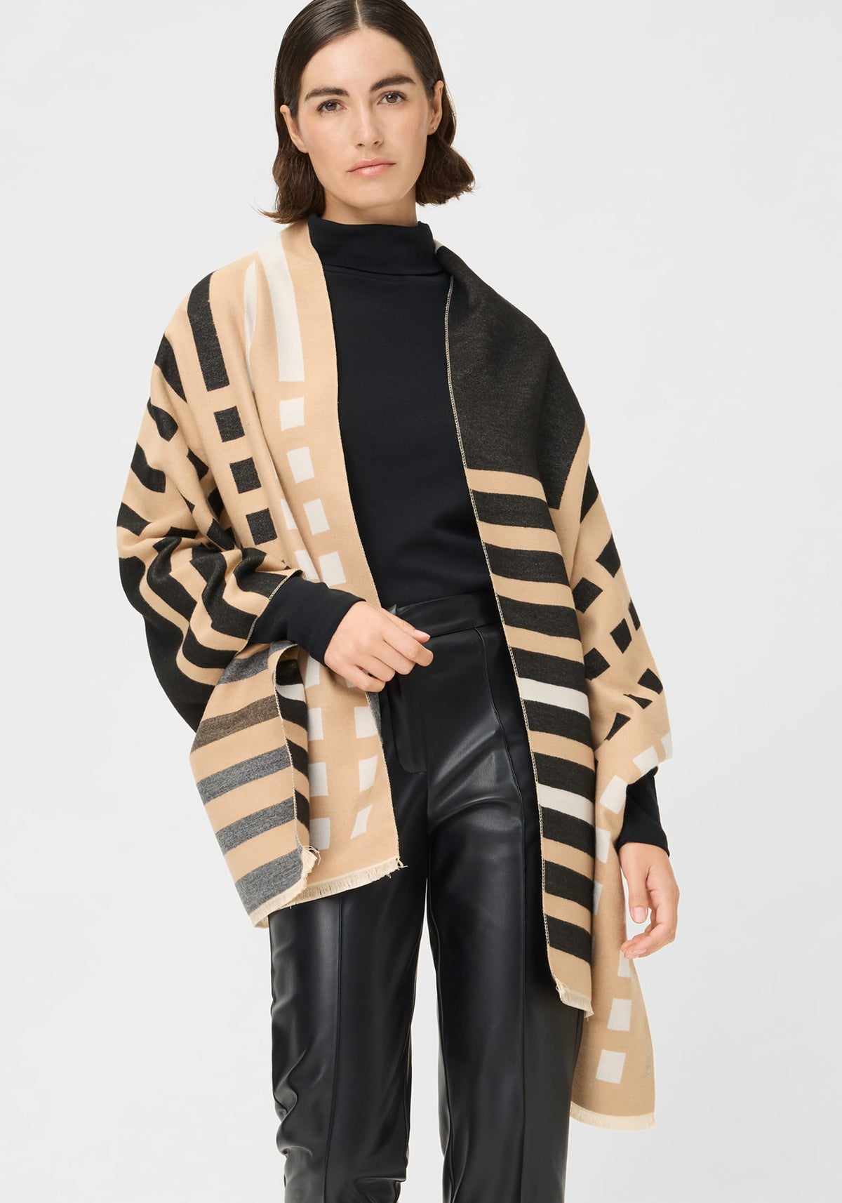 Graphic Scarf with Frayed Edge