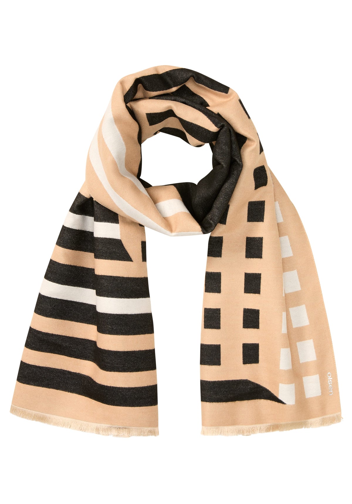 Graphic Scarf with Frayed Edge
