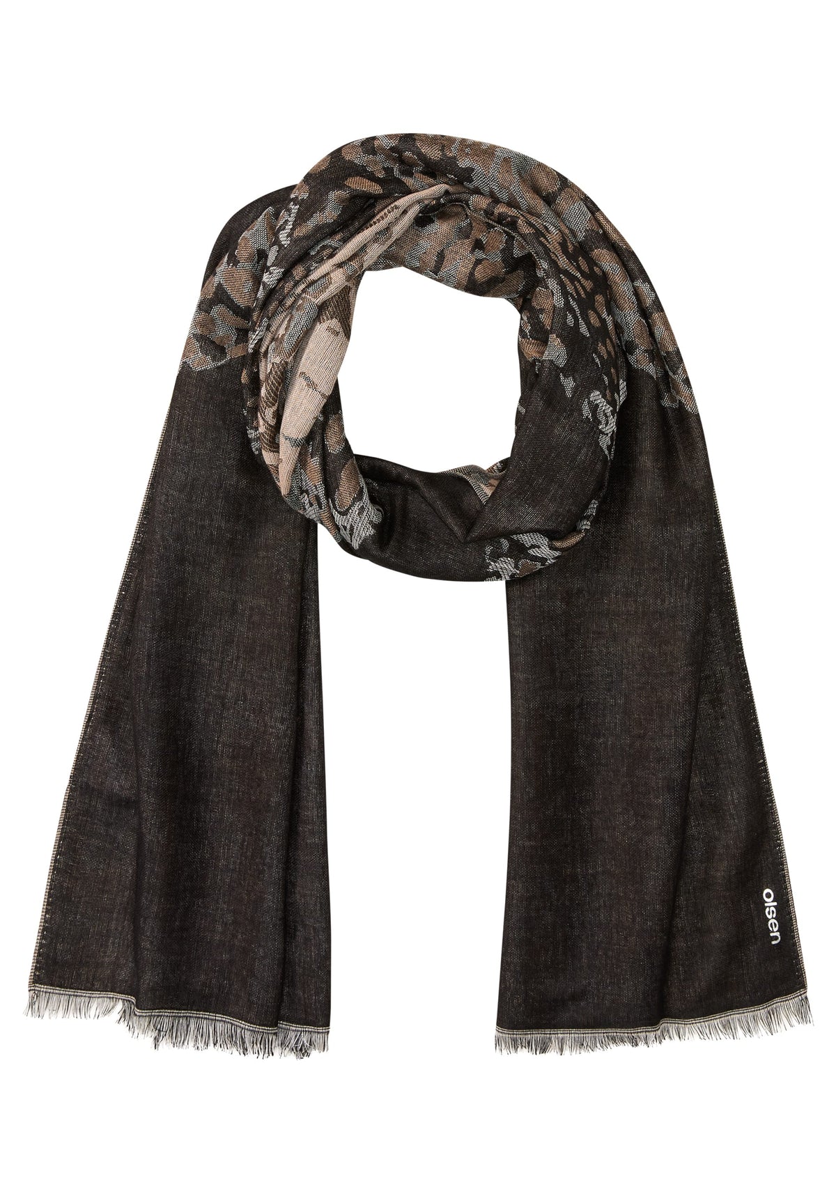 Leopard Scarf with Frayed Edge Trim