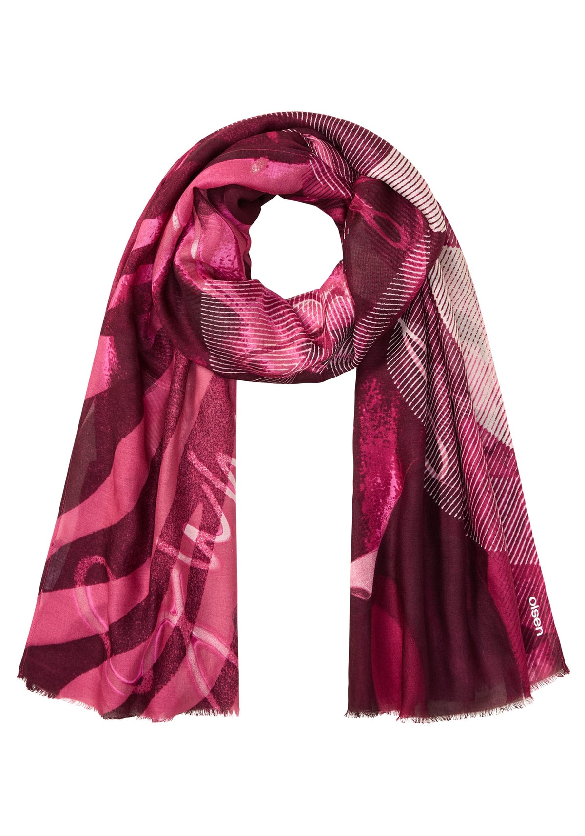 Pannaeux Print Scarf with Frayed Edge Trim