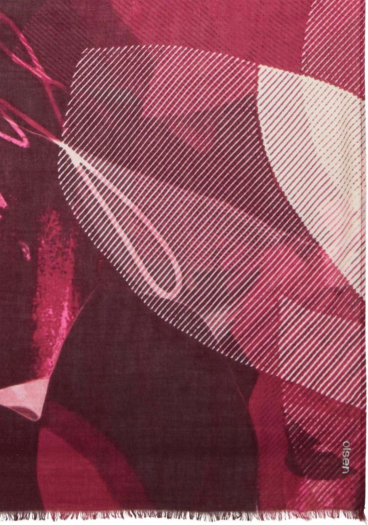 Pannaeux Print Scarf with Frayed Edge Trim