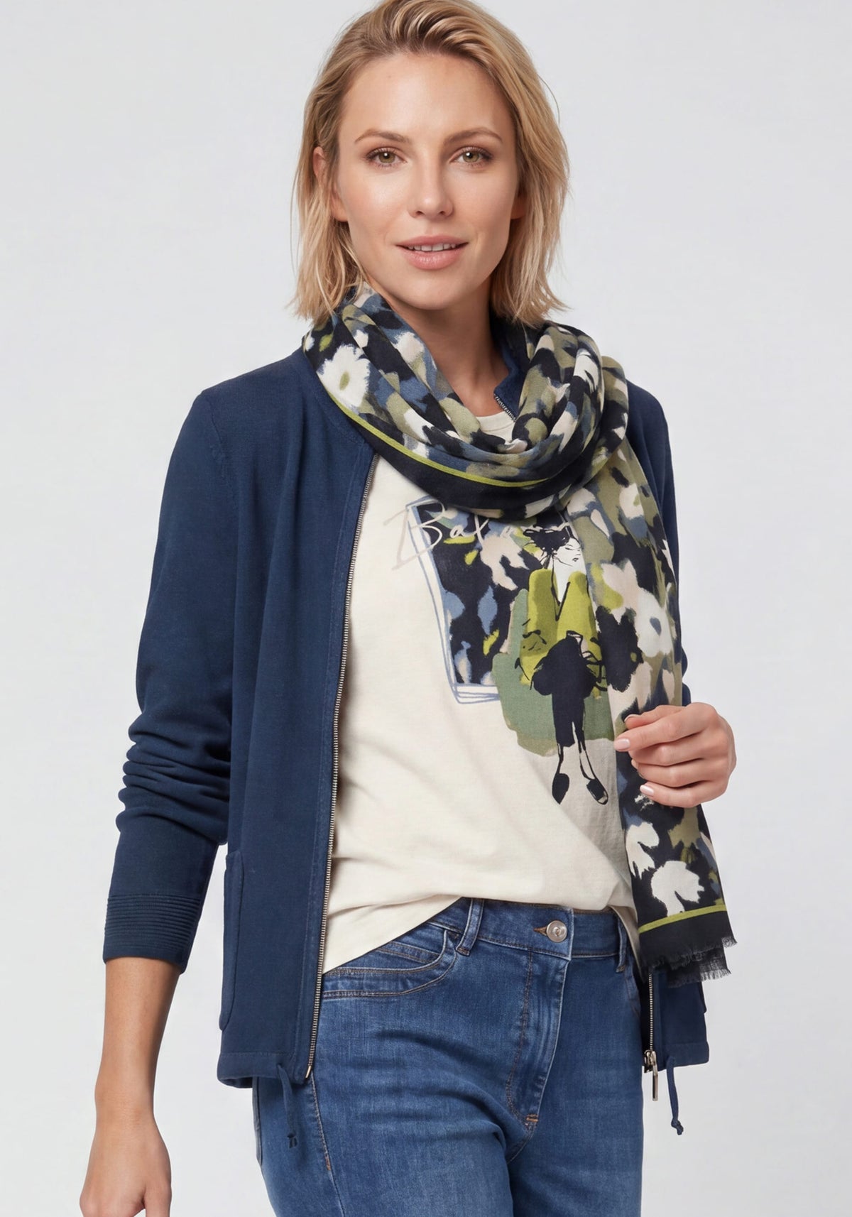 Leaf Camo & Border Print Scarf