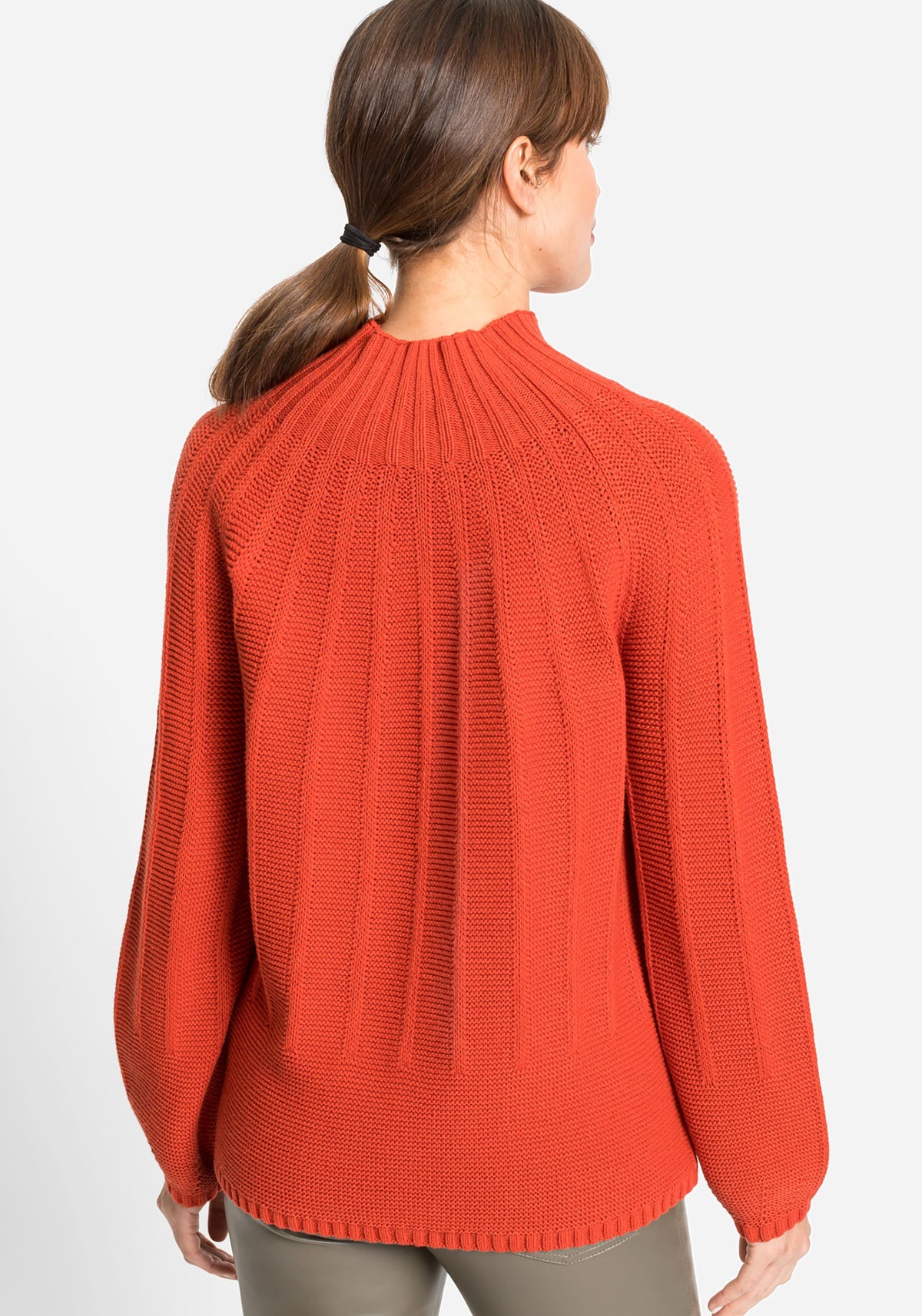 Cotton Blend Long Sleeve Stitch Interest Mock Neck Sweater