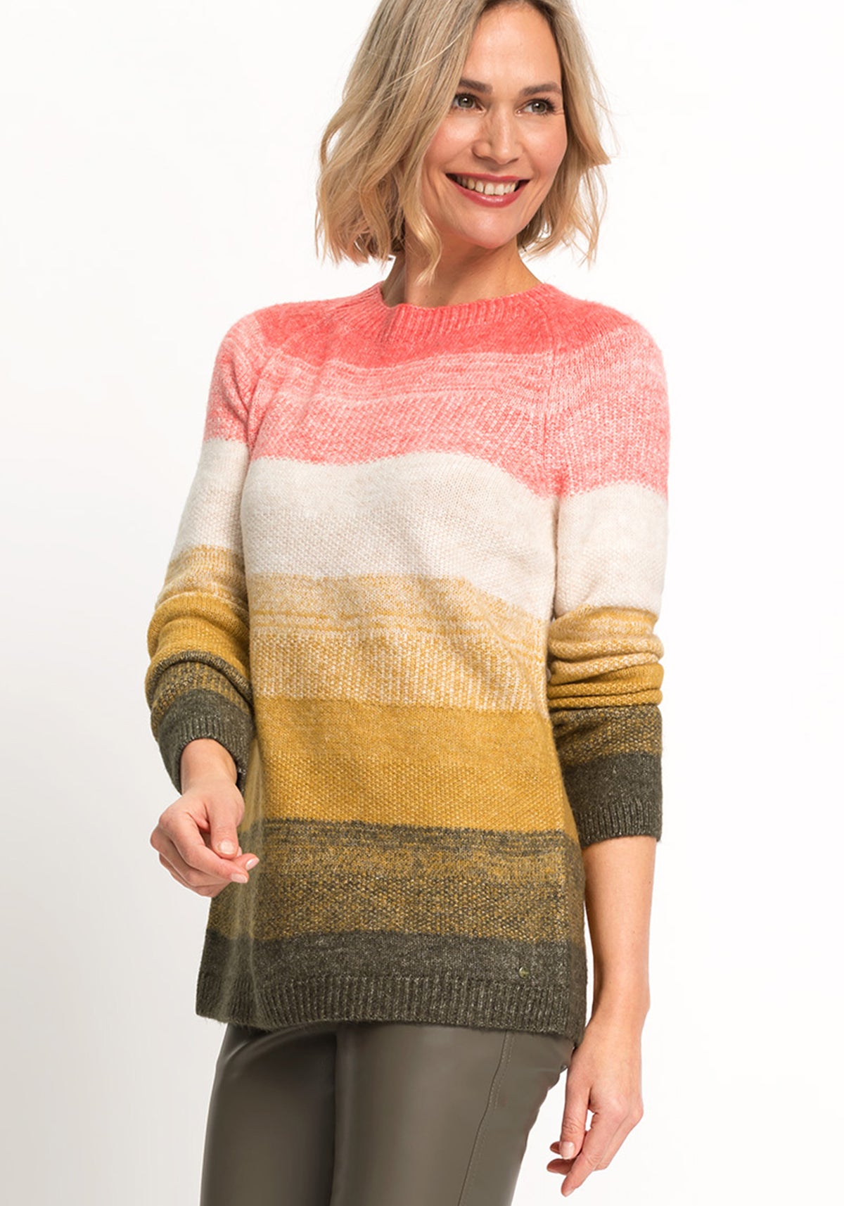 Long Sleeve Combo Yarn Block Stripe Sweater