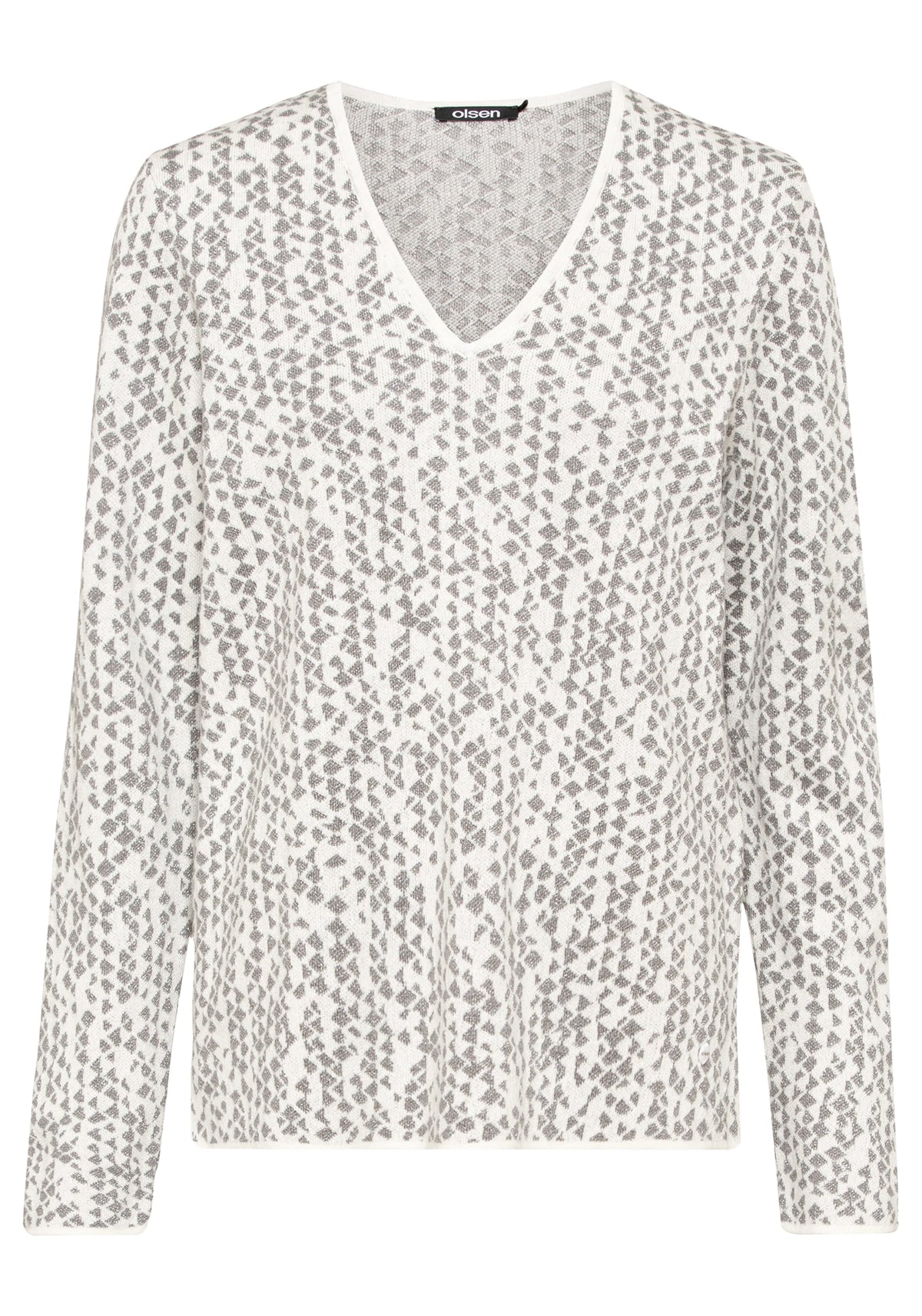 Long Sleeve Allover Lurex Geo Pattern V-Neck Sweater