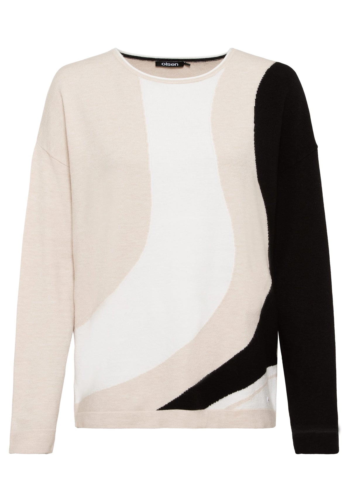 Long Sleeve Boat Neck Contrast Knit Pullover