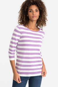 3/4 Sleeve Boat Neck Stripe Pullover